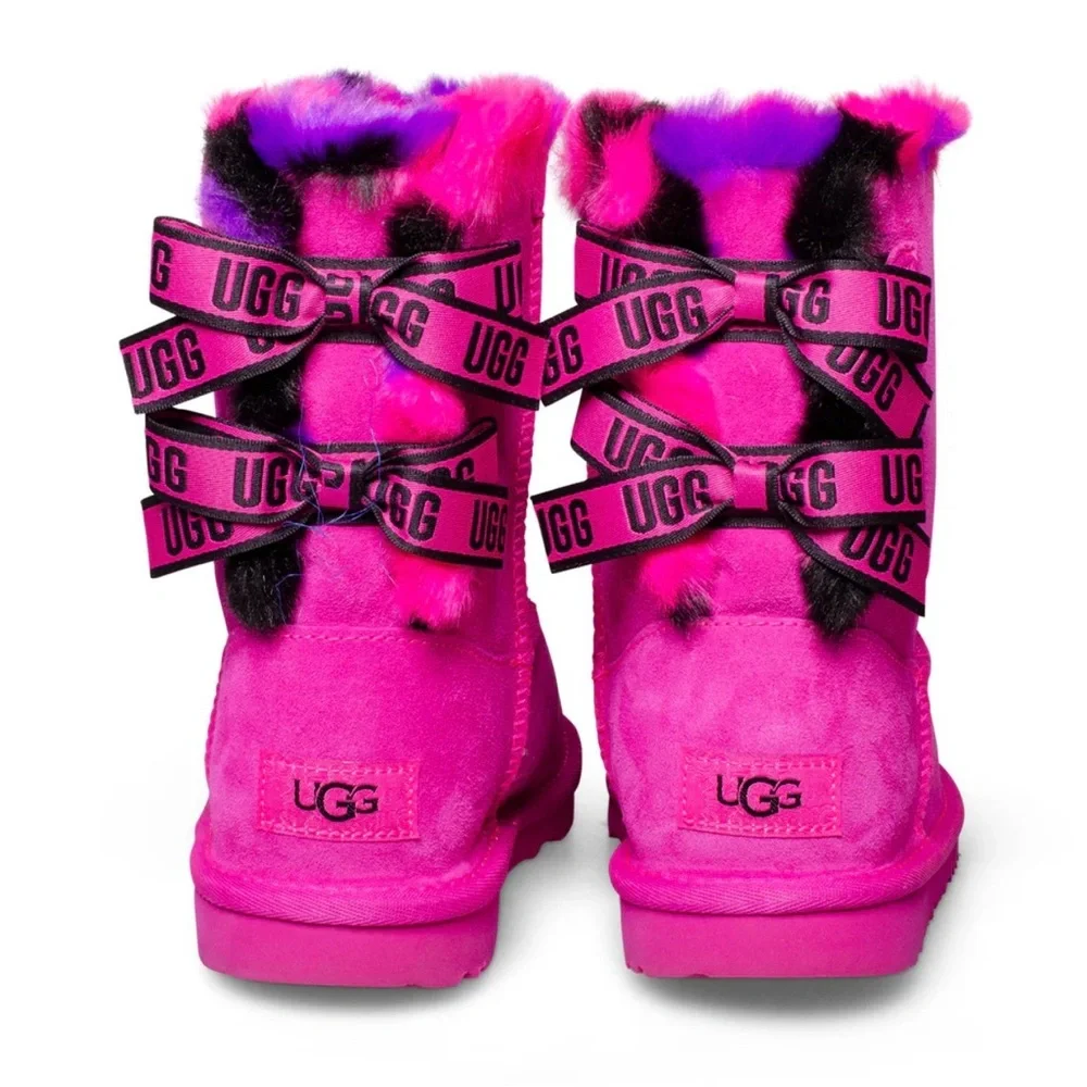 UGG BAILEY $160 Toddler BOW PLAID PUNK ROCK ROSE SUEDE SHEEPSKIN BOOTS Sz 11 GUC